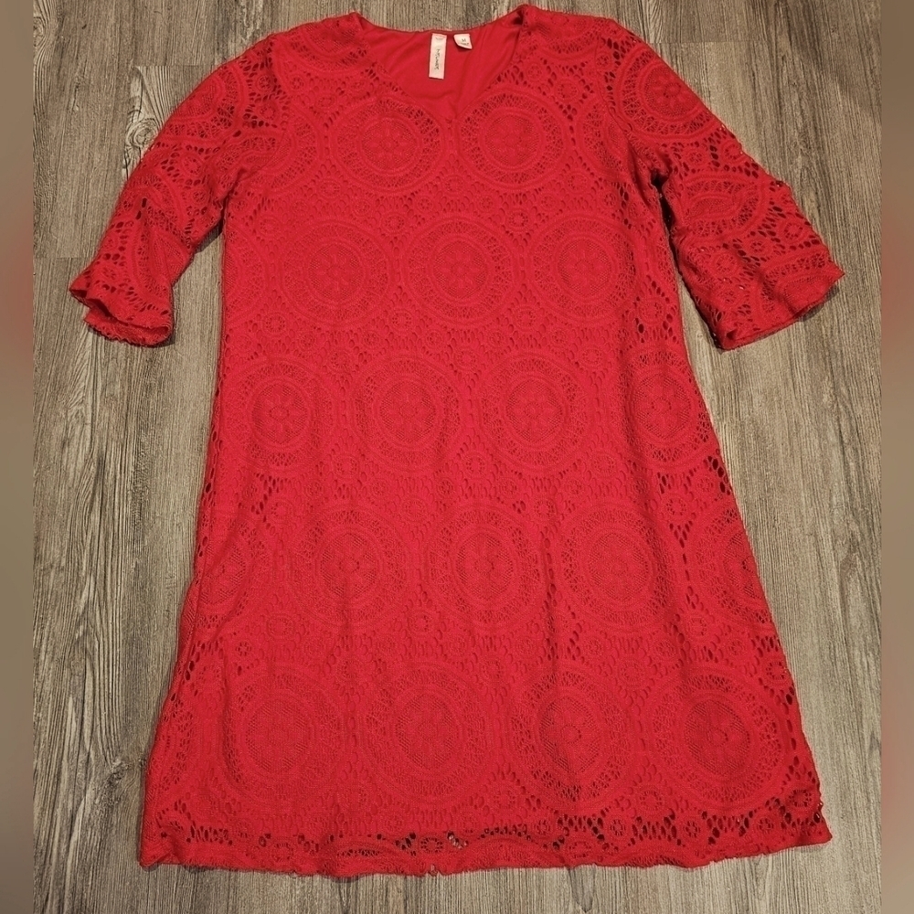 Tacera Women's Red Lace Dress Size M